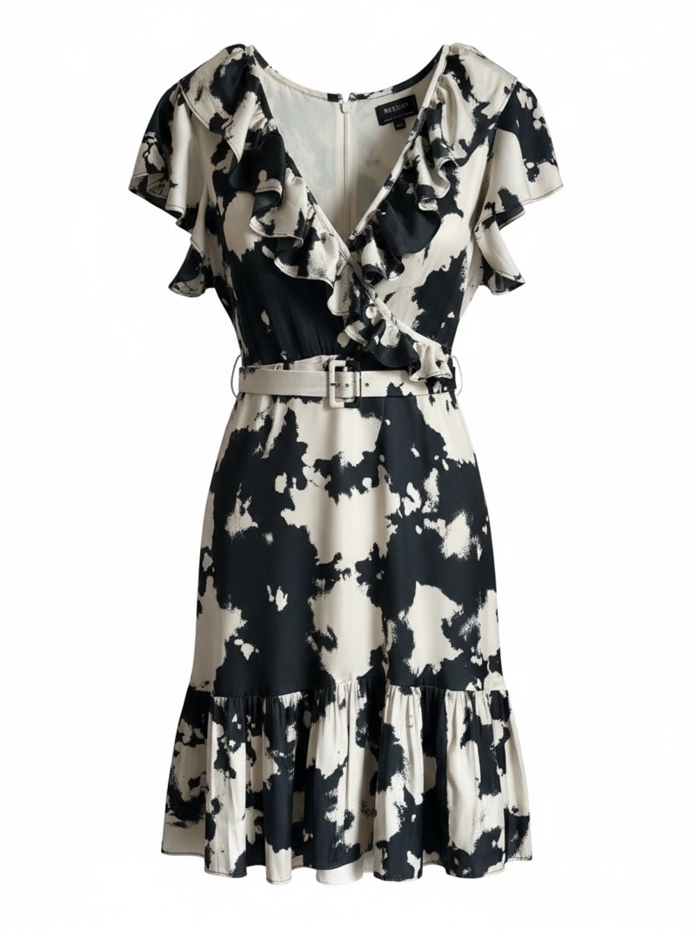 Bardot Black Cream Abstract Print Wrap Dress Size UK 12/US 8